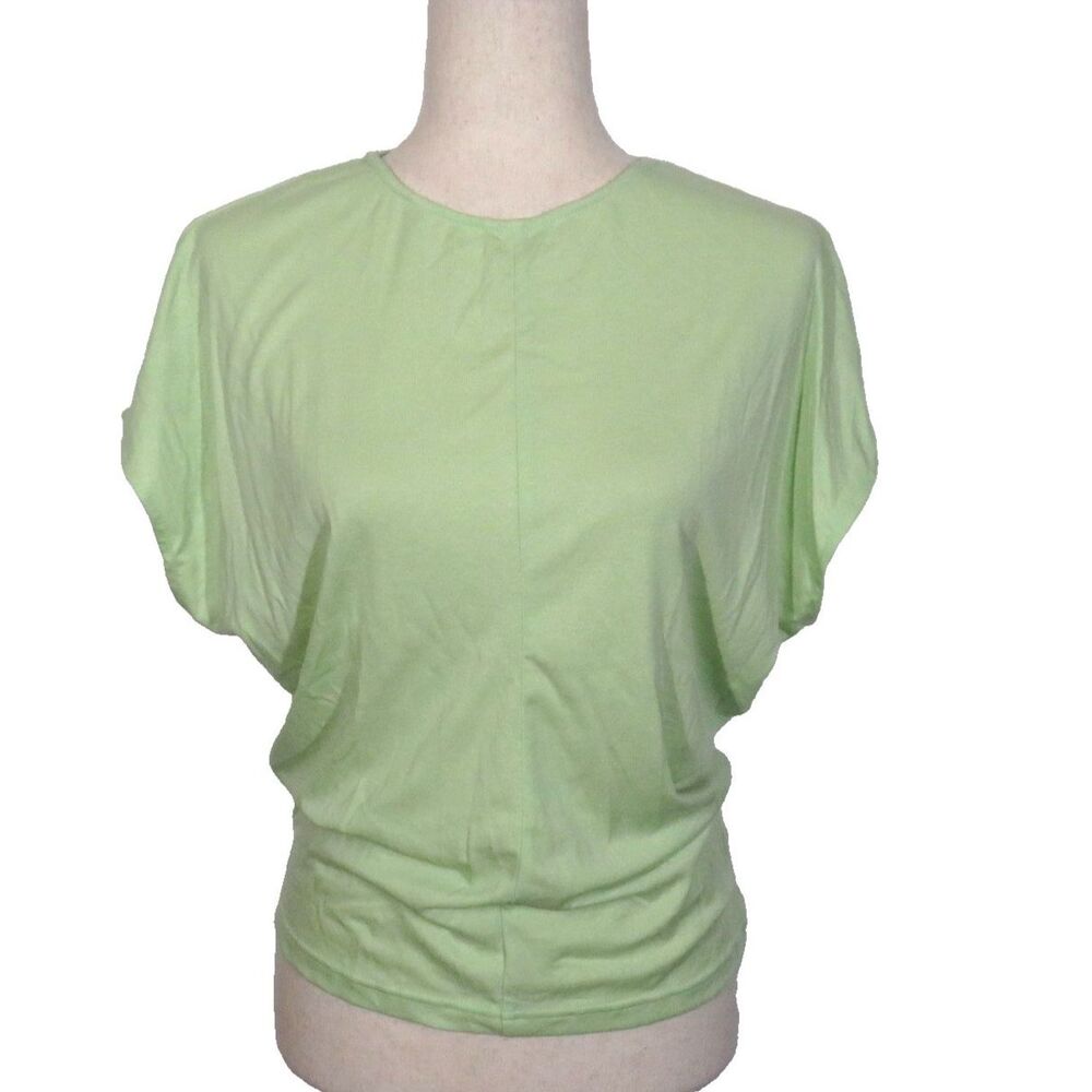 OGL Linen Blend Round Neck Dolman Sleeve Tee Honeydew Green Size Medium